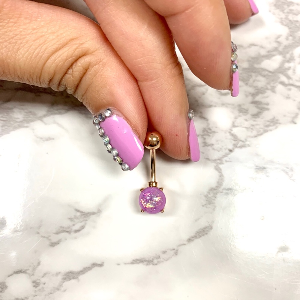 Rose gold lilac gold speckle belly ring